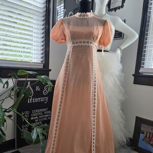 Vintage Orange Puff Sleeve Maxi Dress